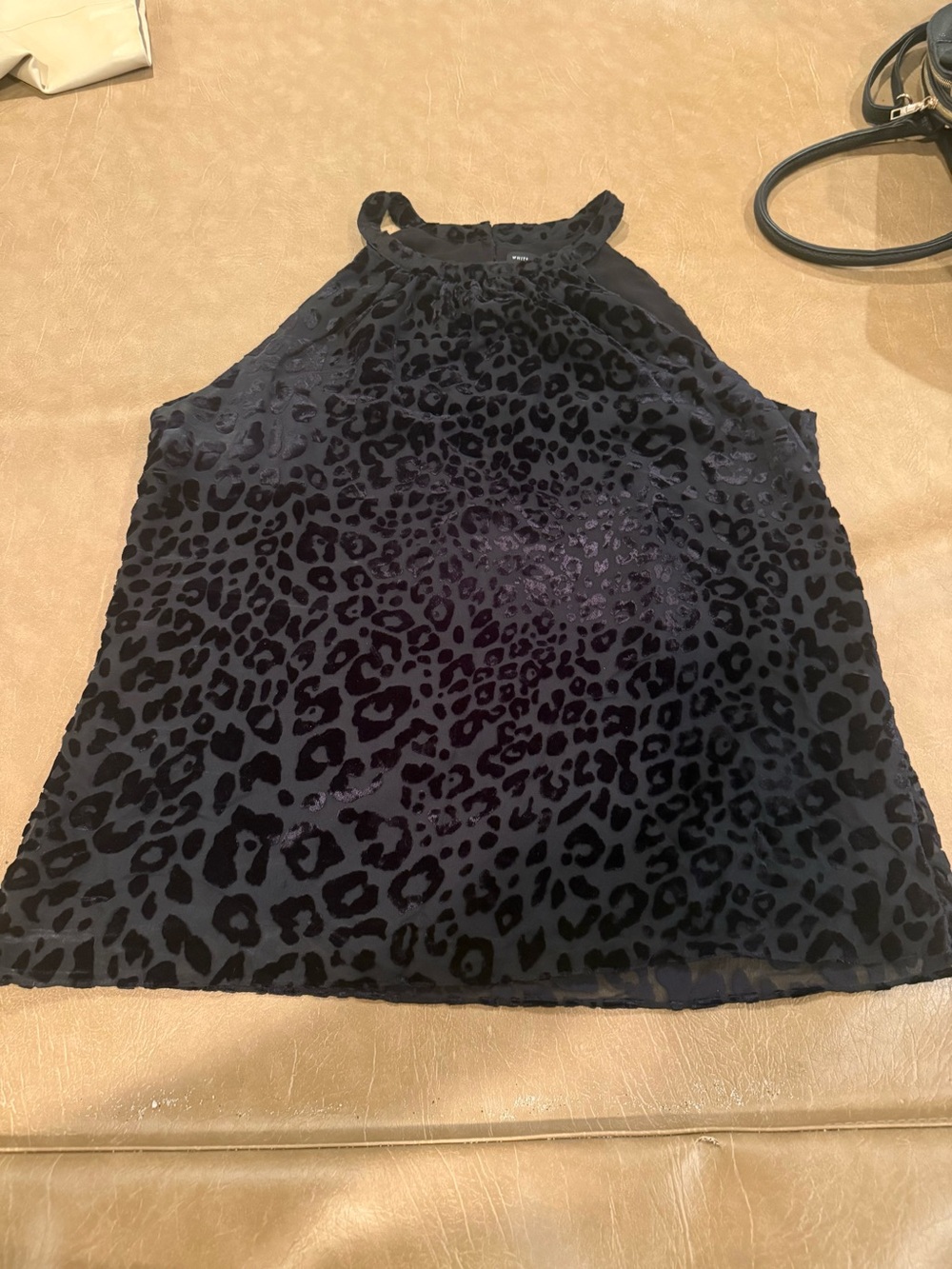 White House Black Market Black Velvet Leopard Halter Cami